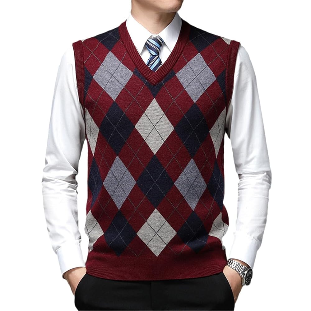 Amazon.com: Men Designer Argyle Pullover Diamond Sweater V